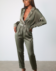 Corinne Belted Satin Jumpsuit (Black)