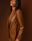 EVA I VEGAN LEATHER BLAZER (BROWN)