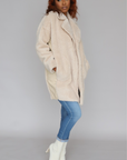 Oversized Teddy Coat with Vegan Leather Panels (Cream)