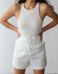 Belted White Shorts
