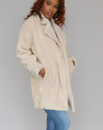 Oversized Teddy Coat with Vegan Leather Panels (Cream)
