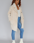 Oversized Teddy Coat with Vegan Leather Panels (Cream)