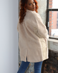 Oversized Teddy Coat with Vegan Leather Panels (Cream)