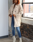 Oversized Teddy Coat with Vegan Leather Panels (Cream)