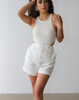 Belted White Shorts