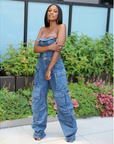 Denim Cargo Jumpsuit