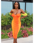 Orange Ombre Ruched Midi Dress