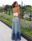 Ombre Denim High Split Skirt