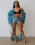 Posh Peacock Printed Kimono (Blue)