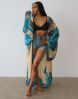 Posh Peacock Printed Kimono (Blue)