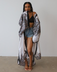 Posh Peacock Printed Kimono (Black)