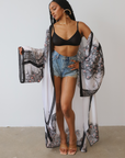 Posh Peacock Printed Kimono (Black)