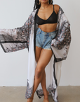 Posh Peacock Printed Kimono (Black)