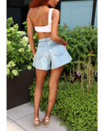 High Waisted Light Denim Flare Shorts