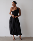 One shoulder Maxi Balloon Dress (Black)