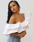 Dramatic Ruffle One Shoulder Top (White)