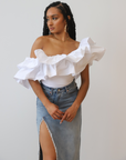 Dramatic Ruffle One Shoulder Top (White)