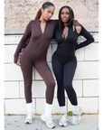 Mock Neck Front Zipper Seamless Jumpsuit