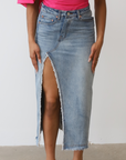 SIDE SPLIT MAXI DENIM SKIRT