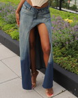 Ombre Denim High Split Skirt