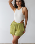 Lime Elastic Waist Shorts