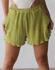 Lime Elastic Waist Shorts