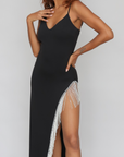 Black Maxi Dress with Diamond Drip Along Split