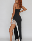 Black Maxi Dress with Diamond Drip Along Split